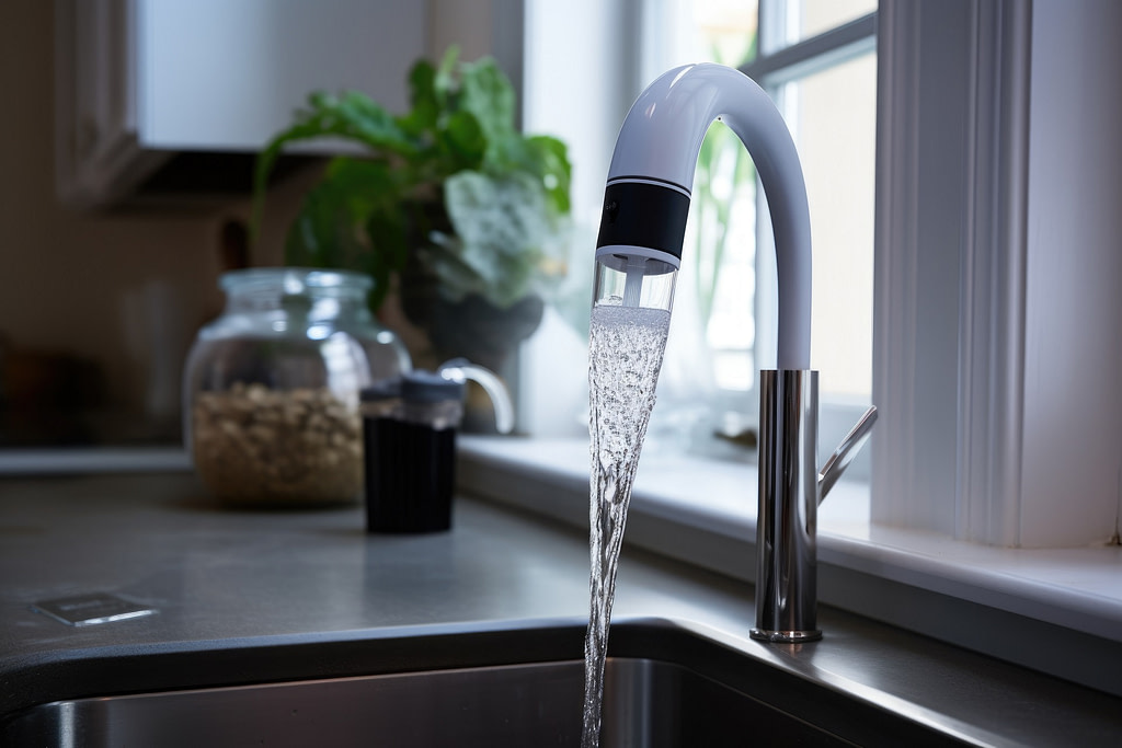 a faucet with water-saving aerator installed